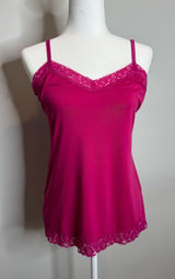 Fashion Bug Y2K Lace Trim Cami Size M Hot Pink Preppy 90s Coquette Babydoll Feminine 2000s Photo 0