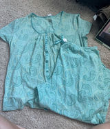y2k Paisley Pajama Set Aqua Blue Sleepwear Shorts Set XL Cotton Blend Loungewear Photo 0
