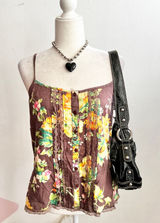 Love Squared Brown Floral Lace Trim Tank Top Y2K 2000s Cottagecore Boho Vintage‎ Medium Photo 0