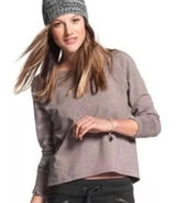 Athleta Idyllwild Sweatshirt Cropped Crew Neck Thumb Holes Taupe Brown sz small Photo 0