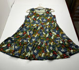 Toad & Co. Womens Floral Tiered Sleeveless Dress Blue Green Large Summer Pockets Photo 0
