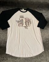 Womens lg Texas Southern University TSU Raglan Baseball Tee Shirt- White & Black Photo 0