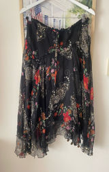 WD NY Vintage 90s 100% Silk Paisley Sequin Coin Handkerchief Midi Skirt US 10 Photo 0