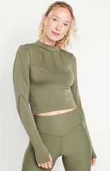 Old Navy Go Dry Seamless Mock Neck Cropped Long Sleeve Athletic Top Women M Photo 0