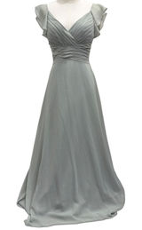 JJ's House‎ Soft Sage Green Chiffon Pleated V-Neck Flutter Sleeve Gown Bridal XS Photo 0