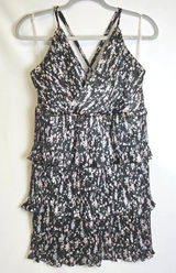 Lulus Quaint Cute Black Floral Pleated Tiered Mini Dress Lined XL New Photo 0