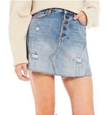 Free People We The Free Distressed Denim Mini Skirt Light Wash Button Fly 26 Photo 0