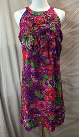 madison leigh Purple Floral Ruffle Halter Midi Dress with Pink and Green Accents Photo 0