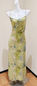 Watercolor Floral Print Spaghetti Strap Maxi Dress Photo 0