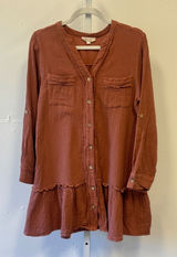 Vanilla Bay Rust Cotton Gauze Button Down Oversized Tunic Mini Dress Sm Relaxed Photo 0