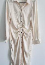 Women's Cream Button-Front Ruched Shirt Dress Photo 0