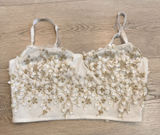 Shein Bra Crop Top Women's‎ Size Small Longline Underwire Floral Applique Photo 0