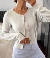 Grey Button Cropped Knit Cardigan Photo 0