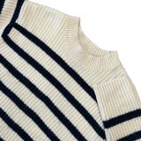H&M Striped Rib Knit Sweater Coastal Cream Navy Blue Crewneck Small Photo 0