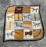 ⁠Vintage Pleated Scarf Equestrian Horse Print Gold Blue Yellow Square Neck Wrap⁠ Photo 0