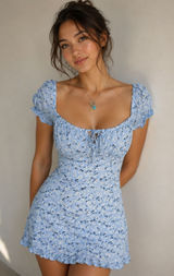 Sky‎ & Sparrow Blue Floral Embroidered Puff Sleeve Mini Dress Cottagecore Square Photo 0