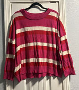 Band of Gypsies Sweater Womens Large Pink Red Striped Cotton Crew Neck Relaxed Photo 0