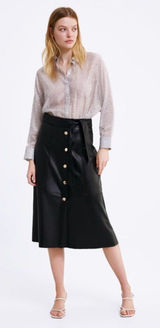 Zara Black Faux Leather Midi Skirt minimalist corpcore classic career chic Large Photo 0