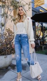 Judy Blue Cropped Bootcut Jean Distressed Stretch High Rise Chewed Hem Boho 7/28 Photo 0