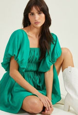 NWT Altar'd State Emerald Green Mini Dress Womens L Puff Sleeve Smocked Photo 0