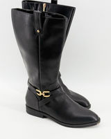 Crown & Ivy Mckay Women Black Tall Riding Boots Gold Buckle Size 11M Photo 0