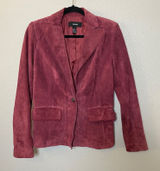 Burgundy Suede Blazer Jacket Small 100% Genuine Leather Autumn Fall Retro Photo 0
