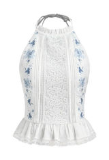 Cider White Floral Lace Halter Top (Size XL) Photo 0