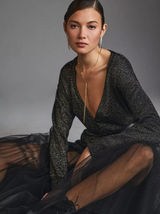 Velvet by Graham & Spencer Lurex Cotton Cashmere Blend Cardigan Black Metallic M Photo 0