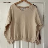 Daydreamer Cream V-Neck Sweatshirt With‎ Striped Sleeves Size Small NWT Photo 0