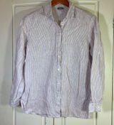 J. Jill Womens Small Linen Button Down Shirt Striped White Burgundy Long Sleeve Photo 0