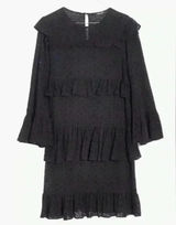 Madewell Women’s Black‎ Eyelet Waterlily Tiered Ruffle Boho Mini Dress Size 10 Photo 0