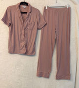 Nicole Miller New York Pajama Set Womens Small Pink Ribbed Knit 2pc Loungewear Photo 0