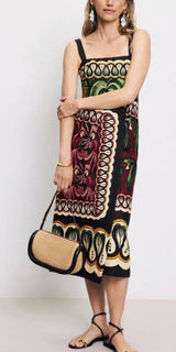 🌟 Farm Rio 🌟 Coconut Tree Flow Scarf Midi Dress Brown Multi Xxs Photo 0