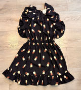 Kate Spade New‎ York Pineapple Print Ruffle Dress XS Black Short Sleeve Photo 0