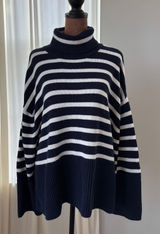 Gap 24/7 Stripe Turtleneck Sweater XL 100% Cotton Navy Nautical Coastal Sailing Photo 0