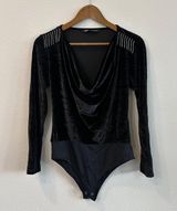 Cowl Neck Rhinestone Fringe Velvet Bodysuit 135 Photo 0