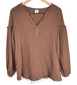 Cozy Co By Cozy Casual‎ Brown Gauze Cotton Henley Blouse L3324C M Photo 0