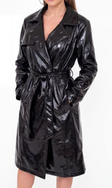 INC Glossy Black Patent Leather Belted Midi Trench Coat Goth Glam witchy 90s y2k Photo 0