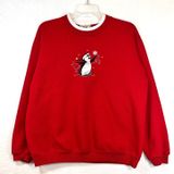 VTG Top Stitch Morning Sun Large Red‎ Collared Sweater Holiday Christmas Penguin Photo 0