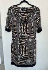 Style & Co Dress Size L Animal Print Cowl Neck Short Sleeve Knee Length Photo 0