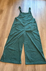 Green Corduroy Wide Leg Overalls XL Teal Ribbed Sleeveless Jumpsuit with Pockets Photo 0