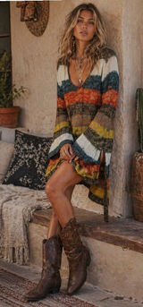 Bobbie Brooks Vtg Y2K Rainbow Striped Sweater Dress Boho-Chic Indie‎ Core Sz XL Photo 0