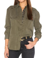 Free People Off Campus Shirt Womens XS Moss Green Tencel Metallic Boho Utility Photo 0