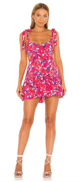 Lovers + Friends Pink Floral Cutout Brandy Mini Dress Ruffle Size Large NWT Photo 0