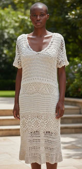 Vtg Y2K Fever M Medium Dress Crochet Open‎ Knit Sheer Lined Romantic Beachy Boho Photo 0