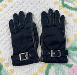 Luxury Italian Leather Cashmere Lined Gloves Black Size 6 1/2 Buckle Accent‎ Photo 0