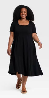 Ava & Viv Black Square-Neck Midi Dress Photo 0