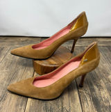 Escada Tan Suede Pointed Toe Pumps Patent Heel Accent Made in Italy Size 8.5 Photo 0