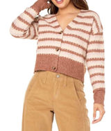 Celebrity Pink‎ Striped V Neck Crop Cardigan Sweater Women M Rose Button Front Photo 0
