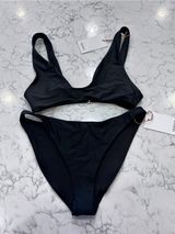 NWT Quince Black Italian Plunge Bikini Top & Low Rise Bottom Set Size Small Photo 0